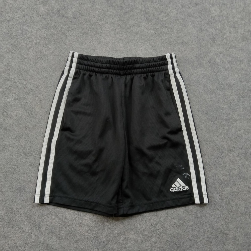 Adidas Shorts Youth 8 Black 3 Stripe Athletic Mesh Elastic Waist‎ Gym Training